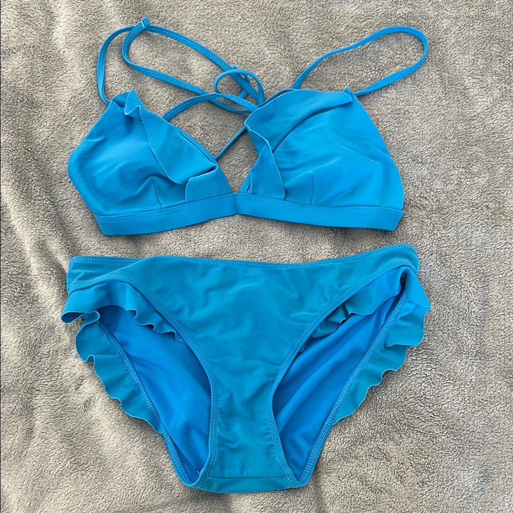 Gianni Bini Bright Blue Ruffle Bikini Set